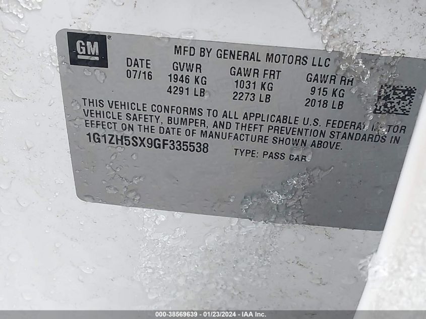 2016 CHEVROLET MALIBU PREMIER - 1G1ZH5SX9GF335538
