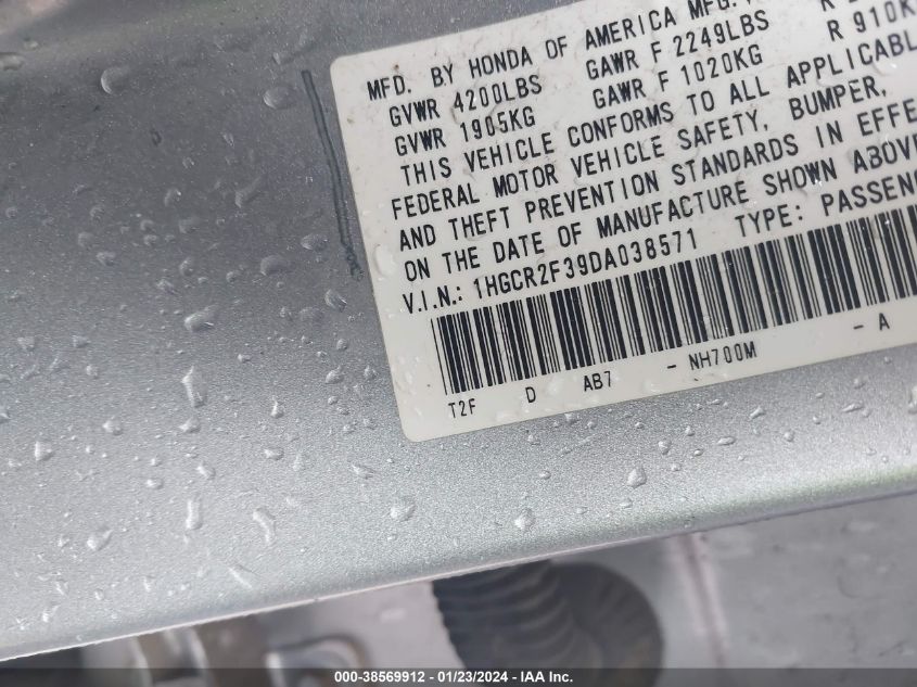 2013 HONDA ACCORD LX - 1HGCR2F39DA038571