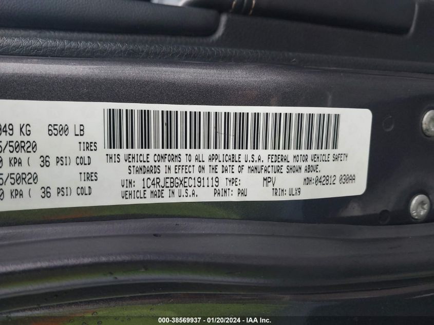 2014 JEEP GRAND CHEROKEE LIMITED - 1C4RJEBGXEC191119