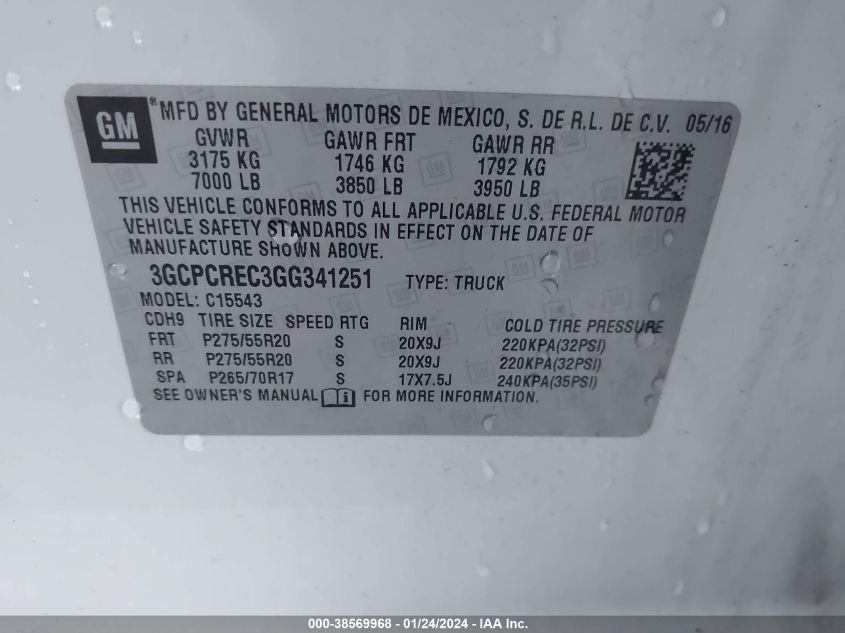 2016 CHEVROLET SILVERADO 1500 C1500 LT - 3GCPCREC3GG341251