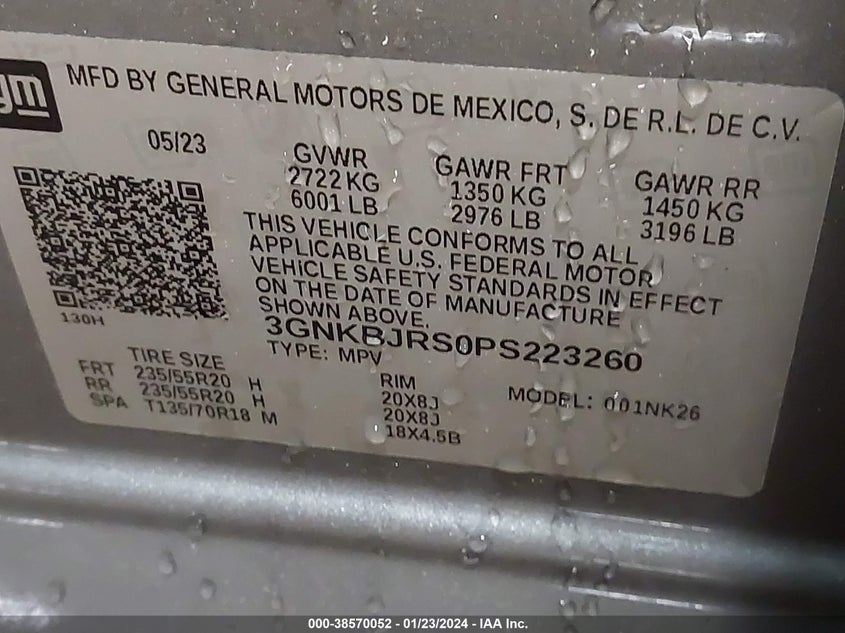VIN 3GNKBJRS0PS223260 2023 CHEVROLET BLAZER 3LT