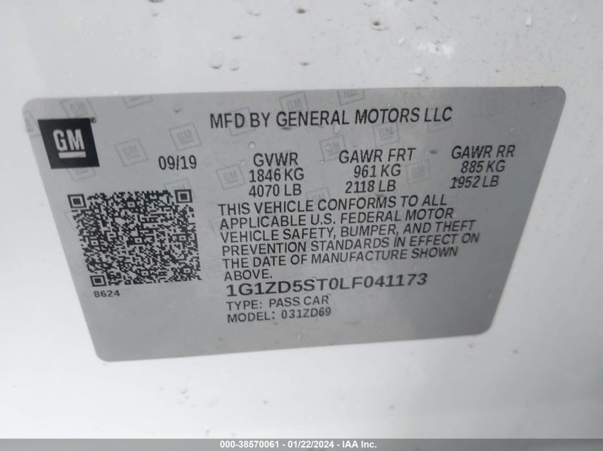 2020 CHEVROLET MALIBU LT - 1G1ZD5ST0LF041173