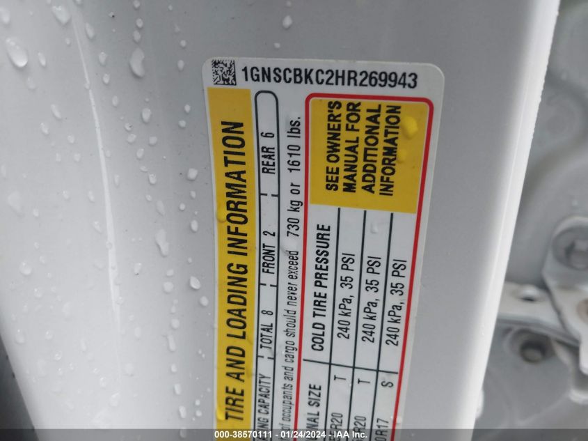 2017 CHEVROLET TAHOE LT - 1GNSCBKC2HR269943