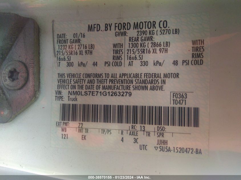 2016 FORD TRANSIT CONNECT XL - NM0LS7E71G1263279