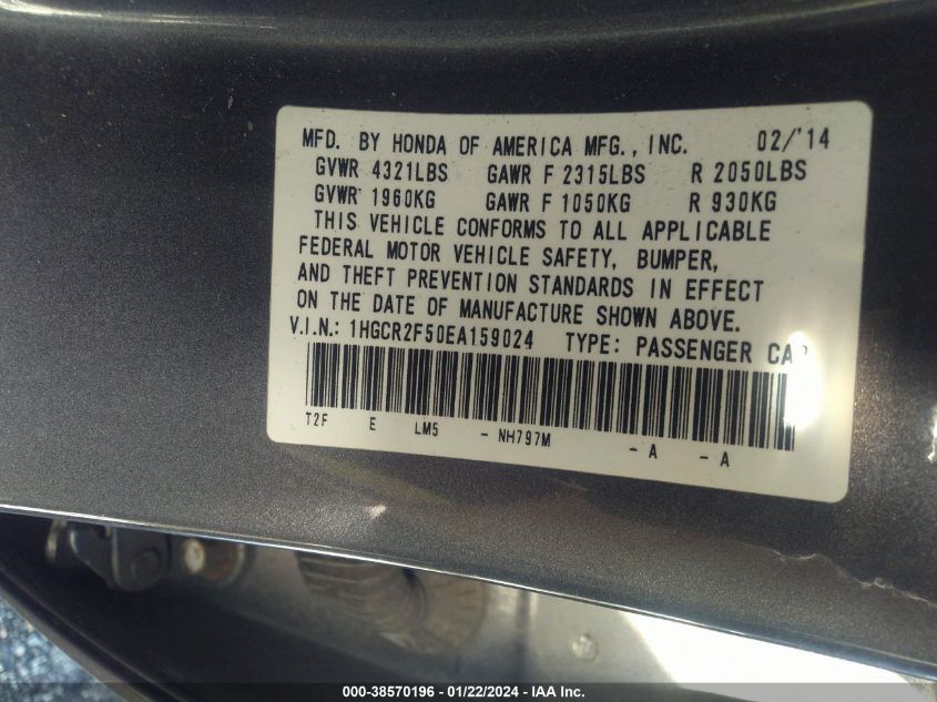 2014 HONDA ACCORD SPORT - 1HGCR2F50EA159024