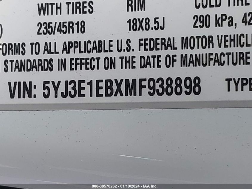 2021 TESLA MODEL 3 LONG RANGE DUAL MOTOR ALL-WHEEL DRIVE - 5YJ3E1EBXMF938898