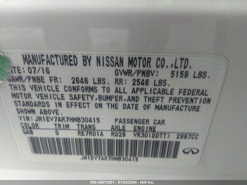 2017 INFINITI Q50 3.0T SPORT - JN1EV7AR7HM830415