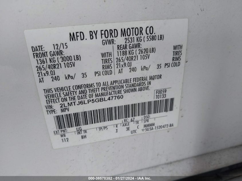 2016 LINCOLN MKX RESERVE - 2LMTJ6LP5GBL47760