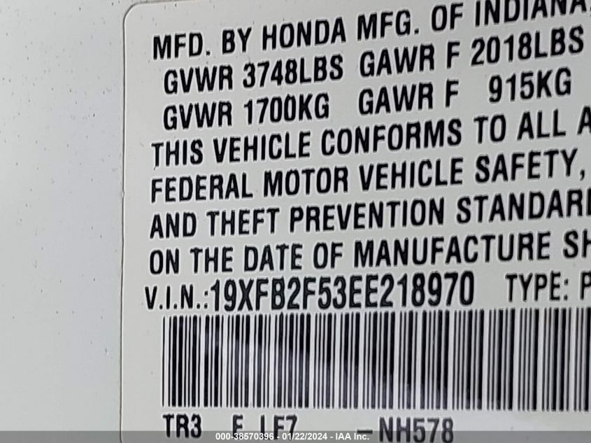 2014 HONDA CIVIC LX - 19XFB2F53EE218970