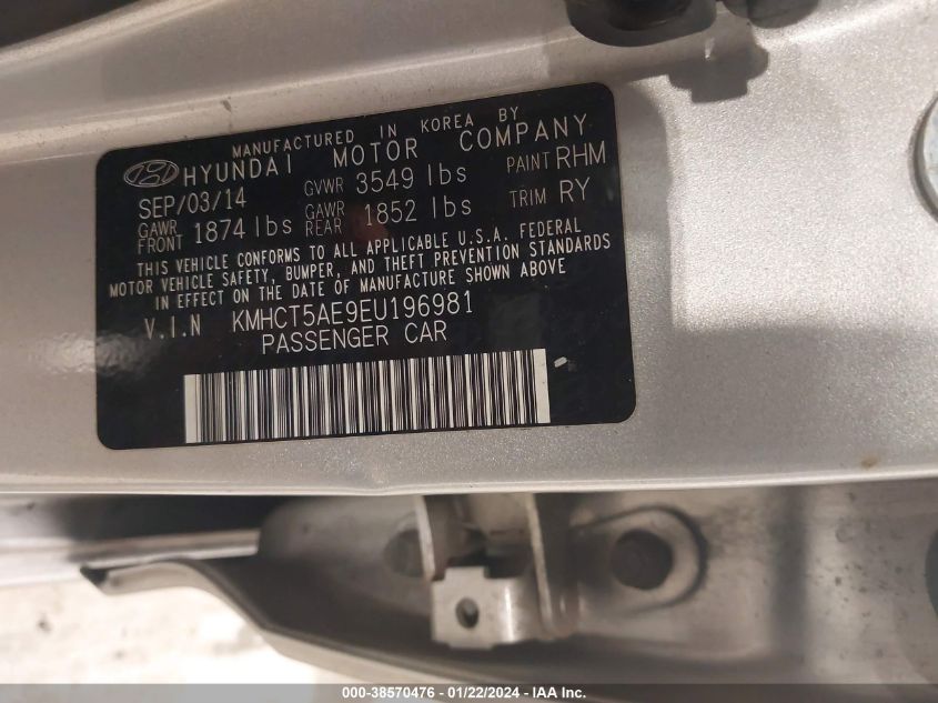 2014 HYUNDAI ACCENT GS - KMHCT5AE9EU196981