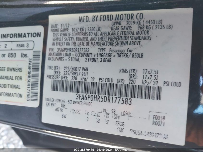 2013 FORD FUSION SE - 3FA6P0HR5DR177583