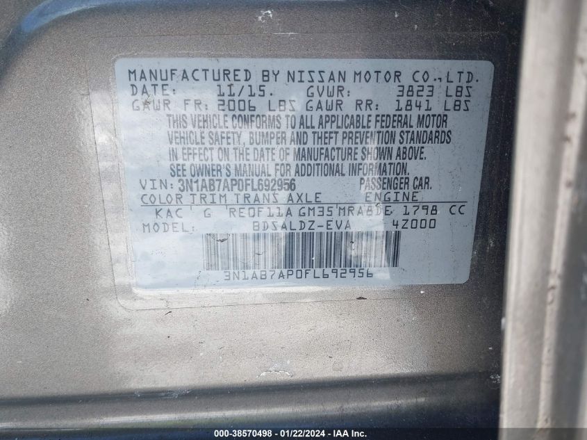 2015 NISSAN SENTRA SV - 3N1AB7AP0FL692956