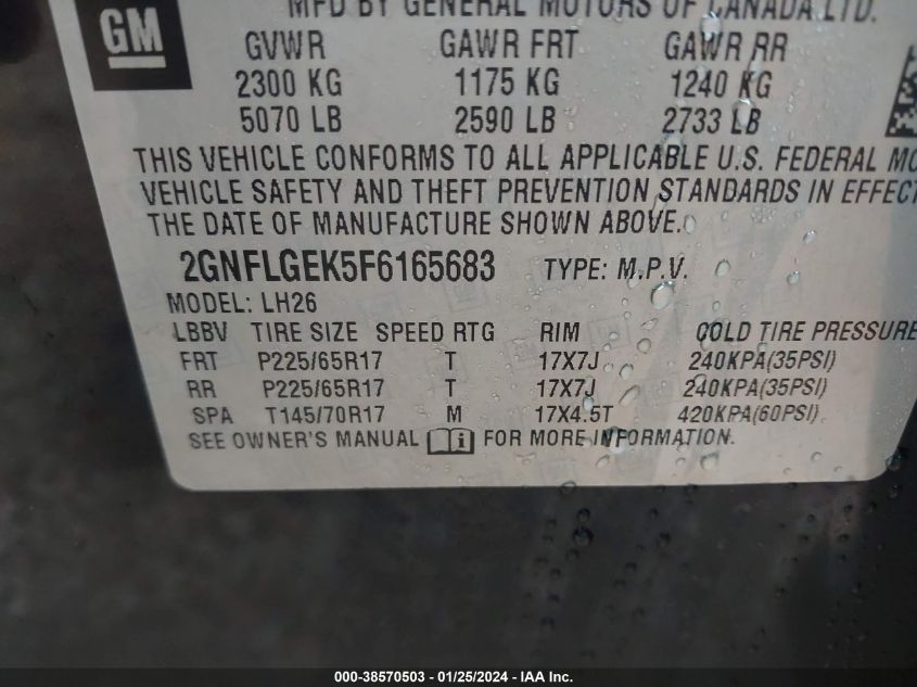 2015 CHEVROLET EQUINOX LT - 2GNFLGEK5F6165683
