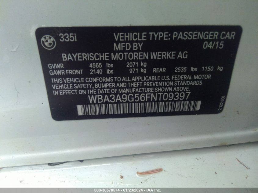 2015 BMW 335I - WBA3A9G56FNT09397
