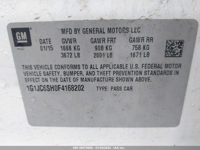 2015 CHEVROLET SONIC LT AUTO - 1G1JC6SH0F4168202
