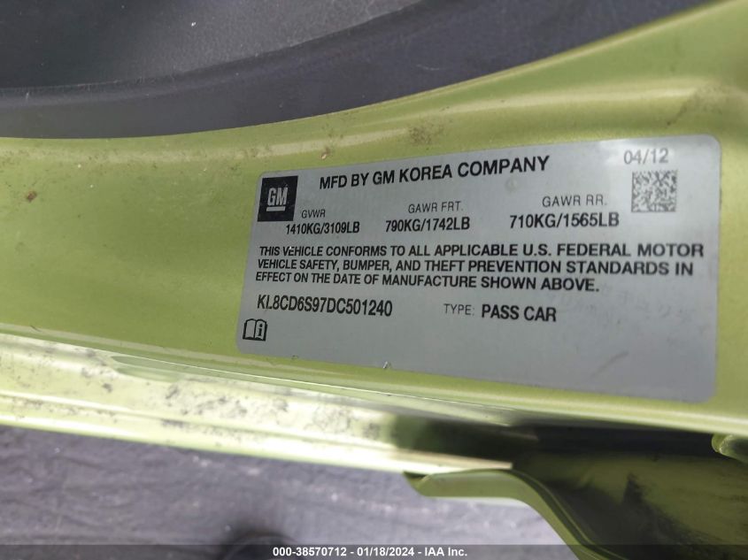 2013 CHEVROLET SPARK 1LT AUTO - KL8CD6S97DC501240