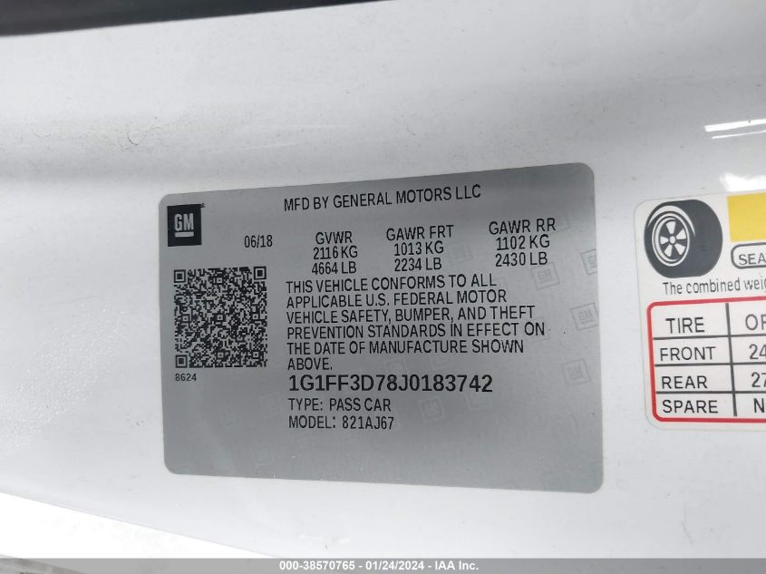 2018 CHEVROLET CAMARO 1SS - 1G1FF3D78J0183742