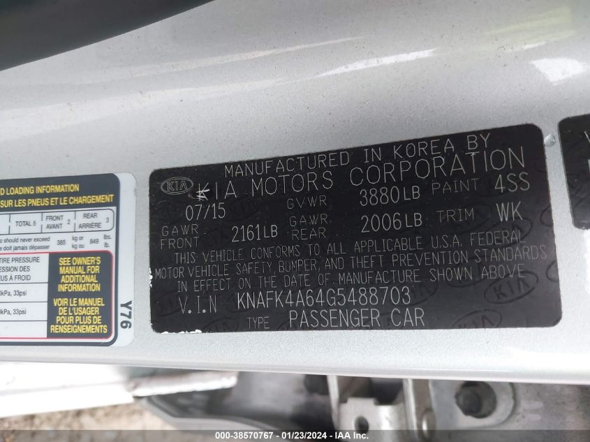 2016 KIA FORTE LX - KNAFK4A64G5488703