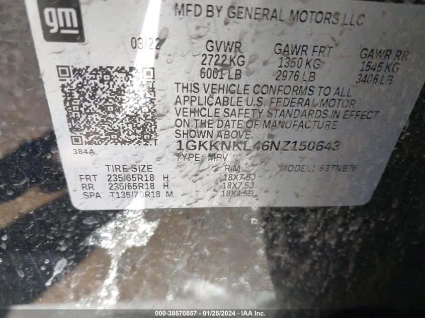 2022 GMC ACADIA SLE - 1GKKNKL46NZ150643