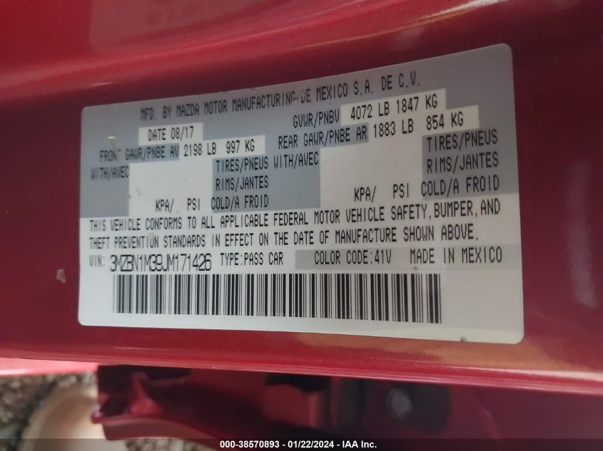 2018 MAZDA MAZDA3 GRAND TOURING - 3MZBN1M39JM171426
