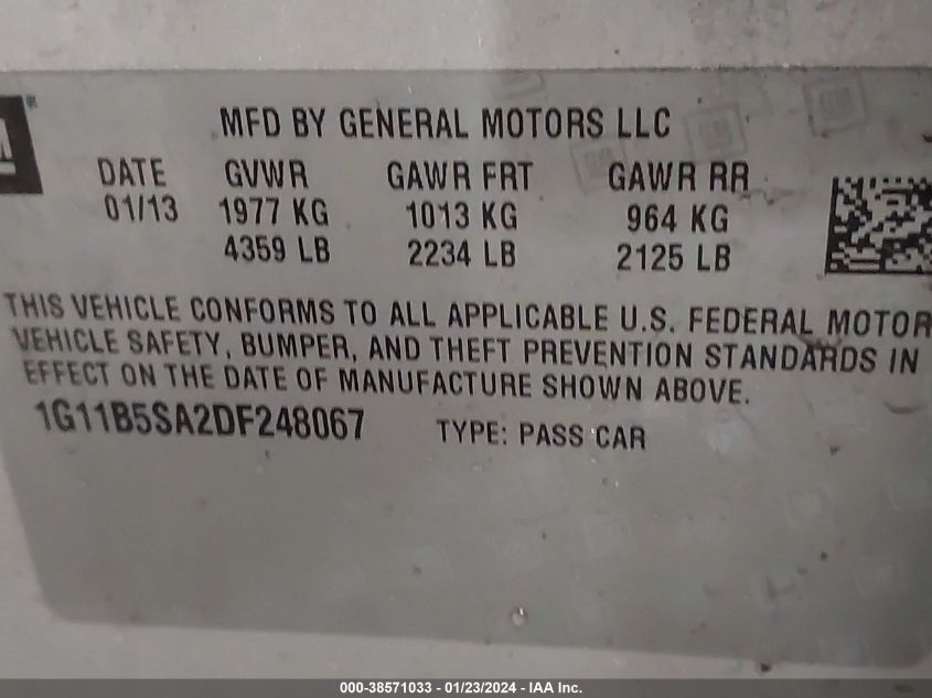 2013 CHEVROLET MALIBU LS - 1G11B5SA2DF248067