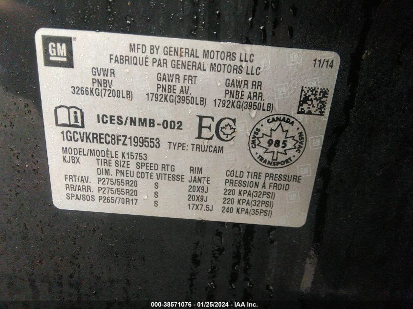2015 CHEVROLET SILVERADO 1500 - 1GCVKREC8FZ199553