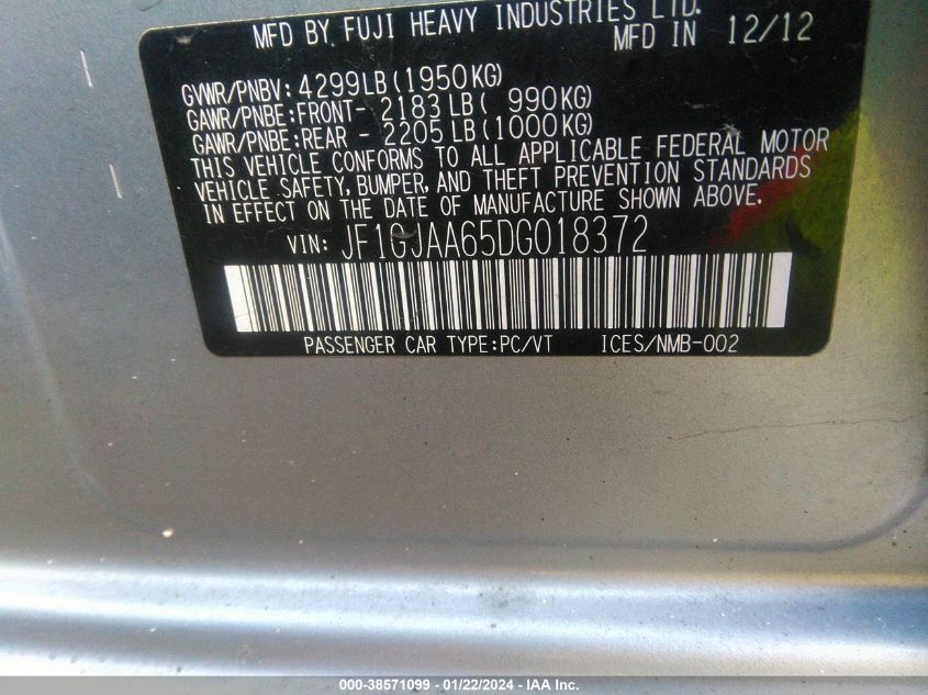 2013 SUBARU IMPREZA 2.0I - JF1GJAA65DG018372
