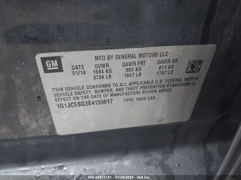 2014 CHEVROLET SONIC LT AUTO - 1G1JC5SG3E4159817