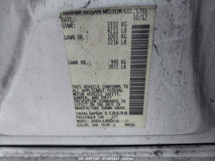 2013 NISSAN ALTIMA 2.5 S - 1N4AL3AP6DC158698