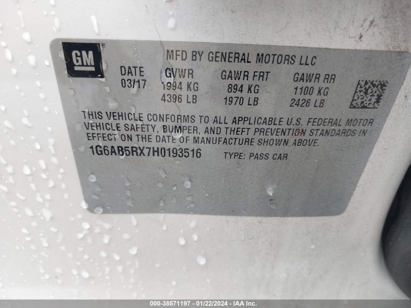 2017 CADILLAC ATS LUXURY - 1G6AB5RX7H0193516