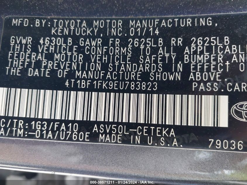2014 TOYOTA CAMRY L - 4T1BF1FK9EU783823