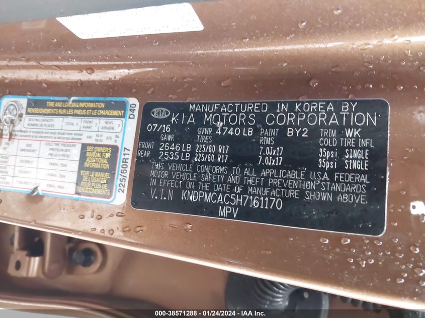 VIN KNDPMCAC5H7161170 2017 KIA SPORTAGE LX