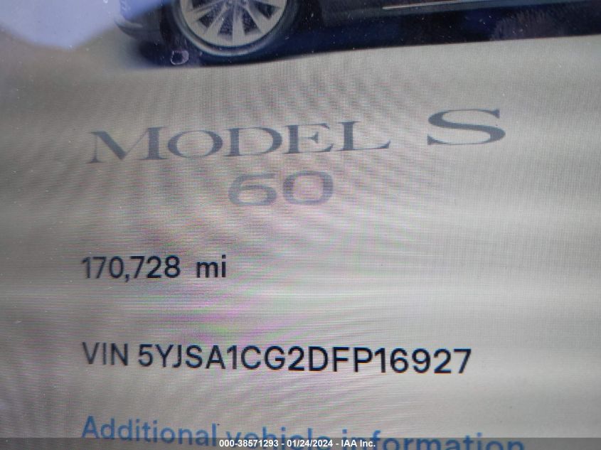 2013 TESLA MODEL S - 5YJSA1CG2DFP16927