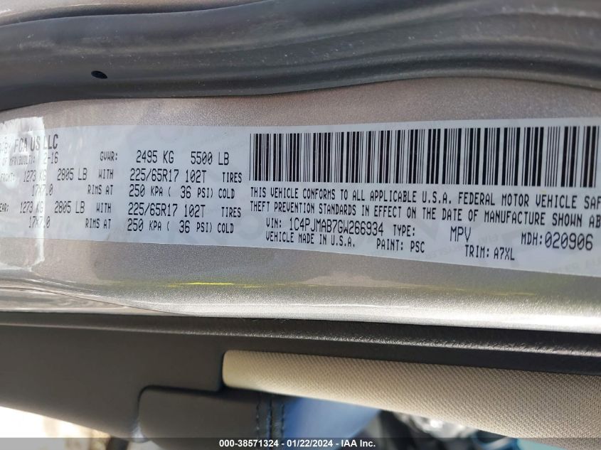 2016 JEEP CHEROKEE SPORT - 1C4PJMAB7GW266934