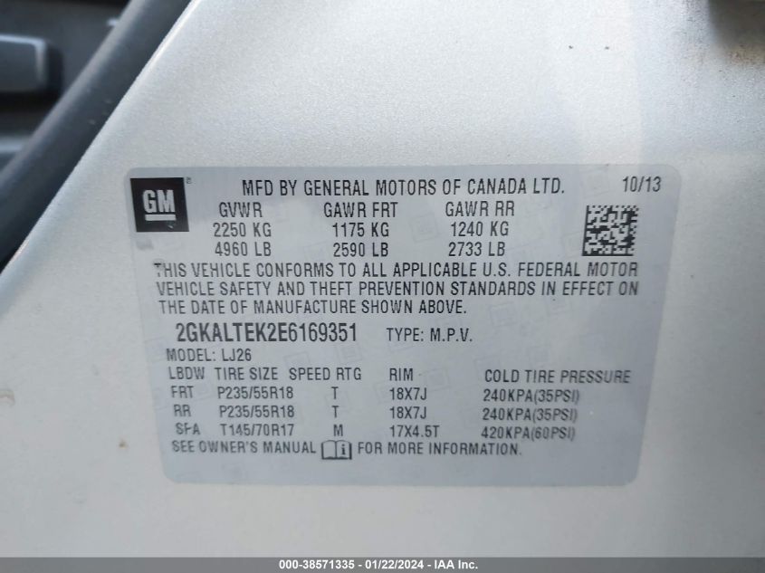2014 GMC TERRAIN SLT - 2GKALTEK2E6169351