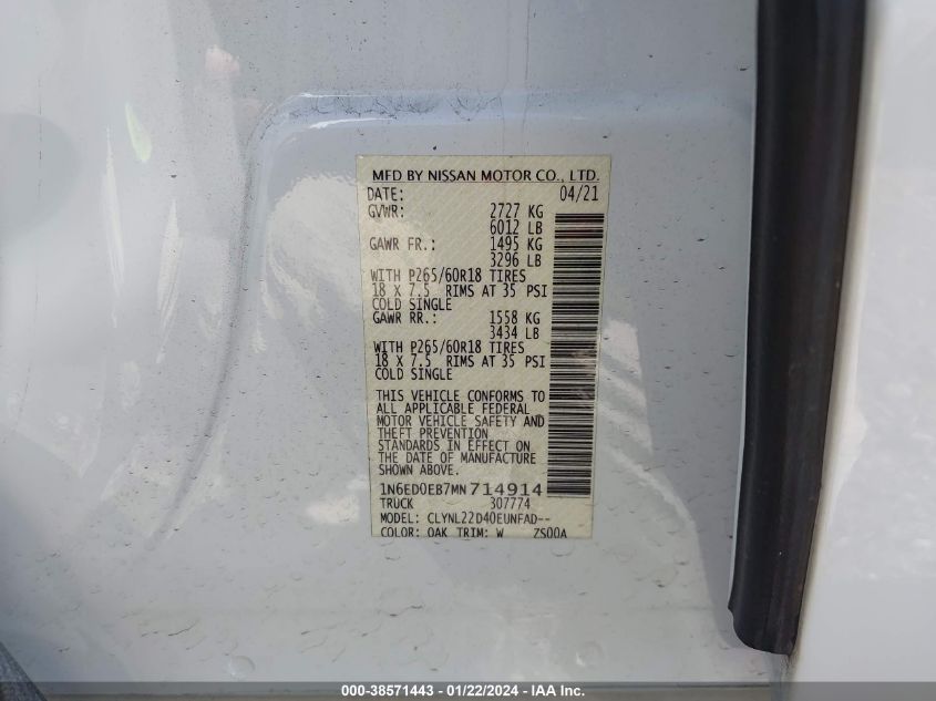 2021 NISSAN FRONTIER S/SV/PRO-4X - 1N6ED0EB7MN714914