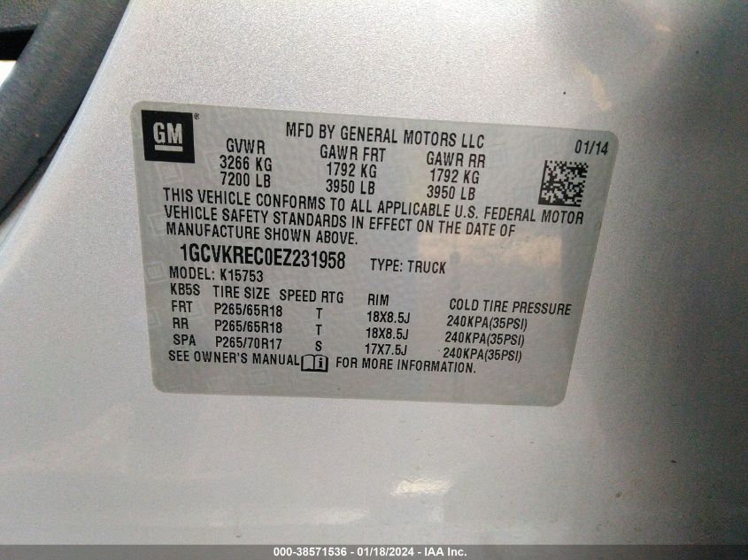 2014 CHEVROLET SILVERADO 1500 2LT - 1GCVKREC0EZ231958