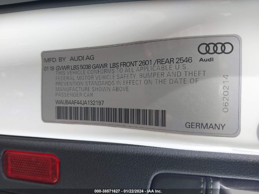 2018 AUDI S4 PREMIUM PLUS - WAUB4AF44JA132197