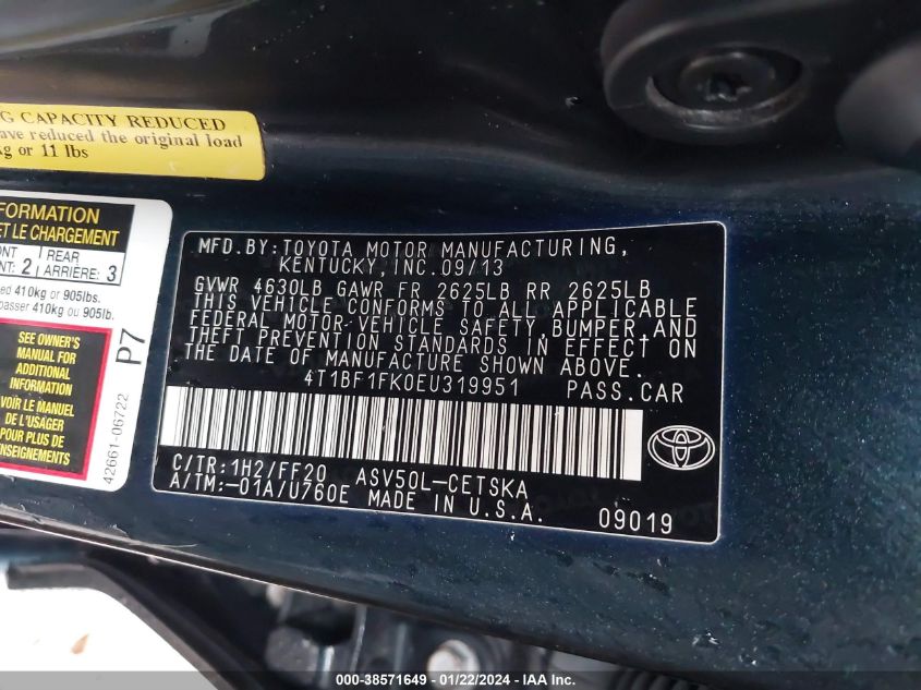 2014 TOYOTA CAMRY SE - 4T1BF1FK0EU319951