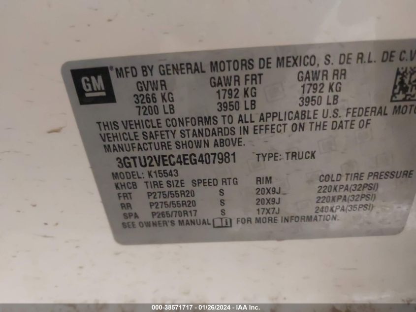 2014 GMC SIERRA 1500 SLT - 3GTU2VEC4EG407981