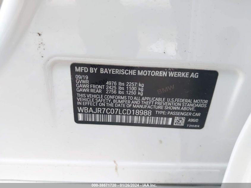 2020 BMW 530I XI WBAJR7C07LCD18988