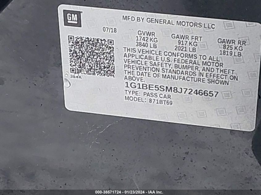 2018 CHEVROLET CRUZE LT - 1G1BE5SM8J7246657