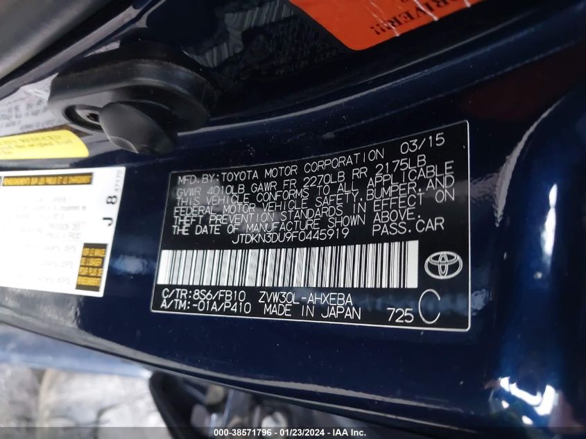 2015 TOYOTA PRIUS - 0JTDKN3DU9F044591