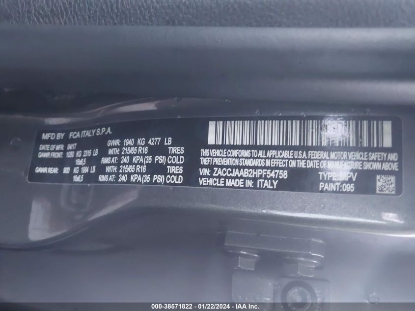 2017 JEEP RENEGADE SPORT - ZACCJAAB2HPF54758