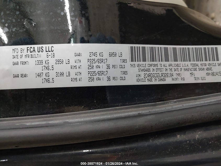 VIN 2C4RDGCG3JR326184 2018 DODGE GRAND CARAVAN SXT