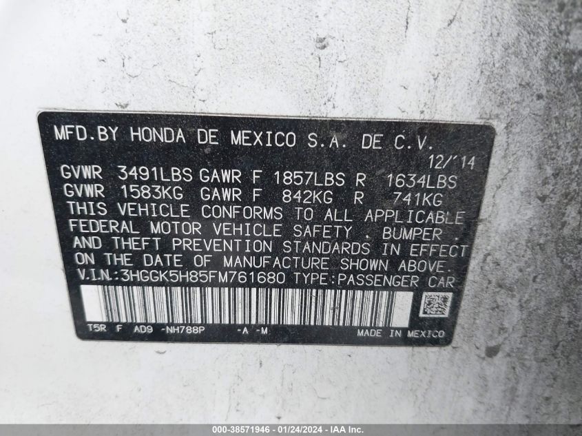 2015 HONDA FIT EX/EX-L - 3HGGK5H85FM761680