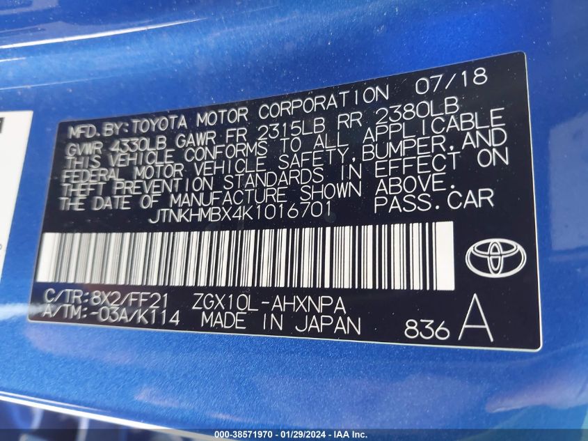2019 TOYOTA C-HR XLE - JTNKHMBX4K1016701