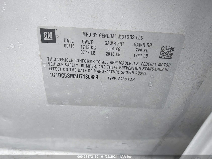 VIN 1G1BC5SM3H7130489 2017 CHEVROLET CRUZE LS