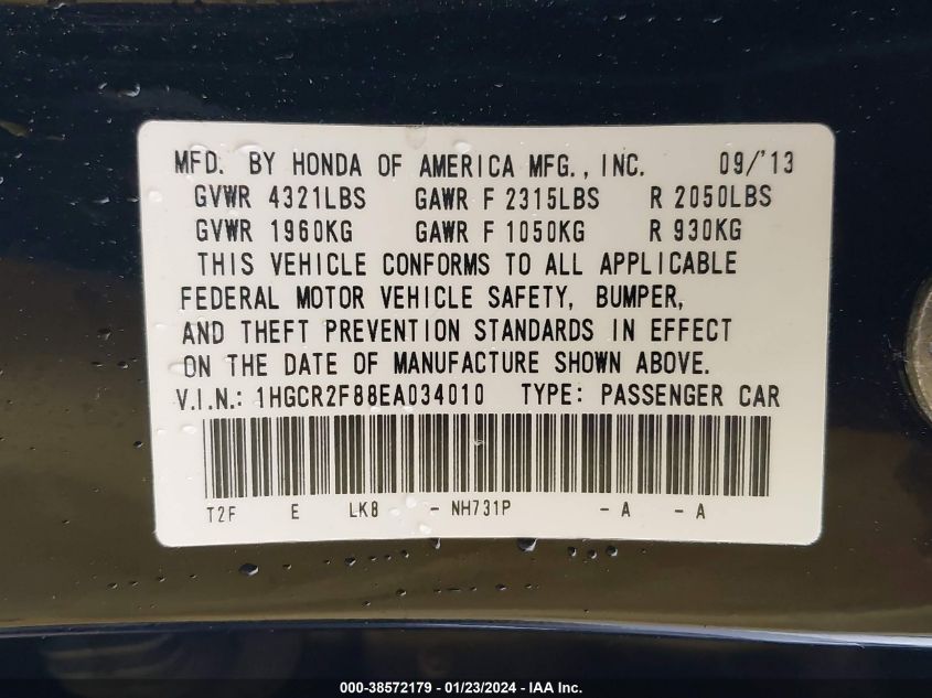 2014 HONDA ACCORD EXL - 1HGCR2F88EA034010