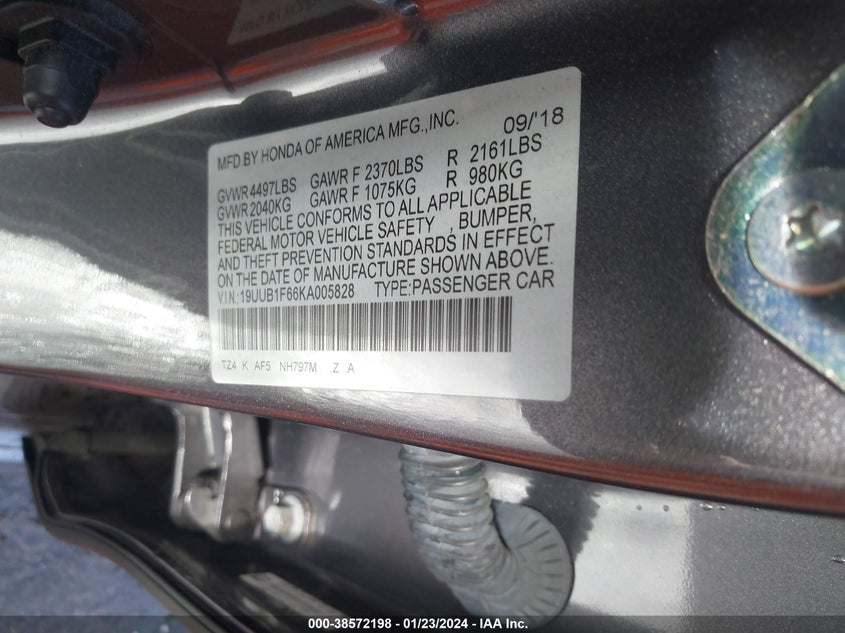 VIN 19UUB1F66KA005828 2019 ACURA TLX TECHNOLOGY/A-SPEC